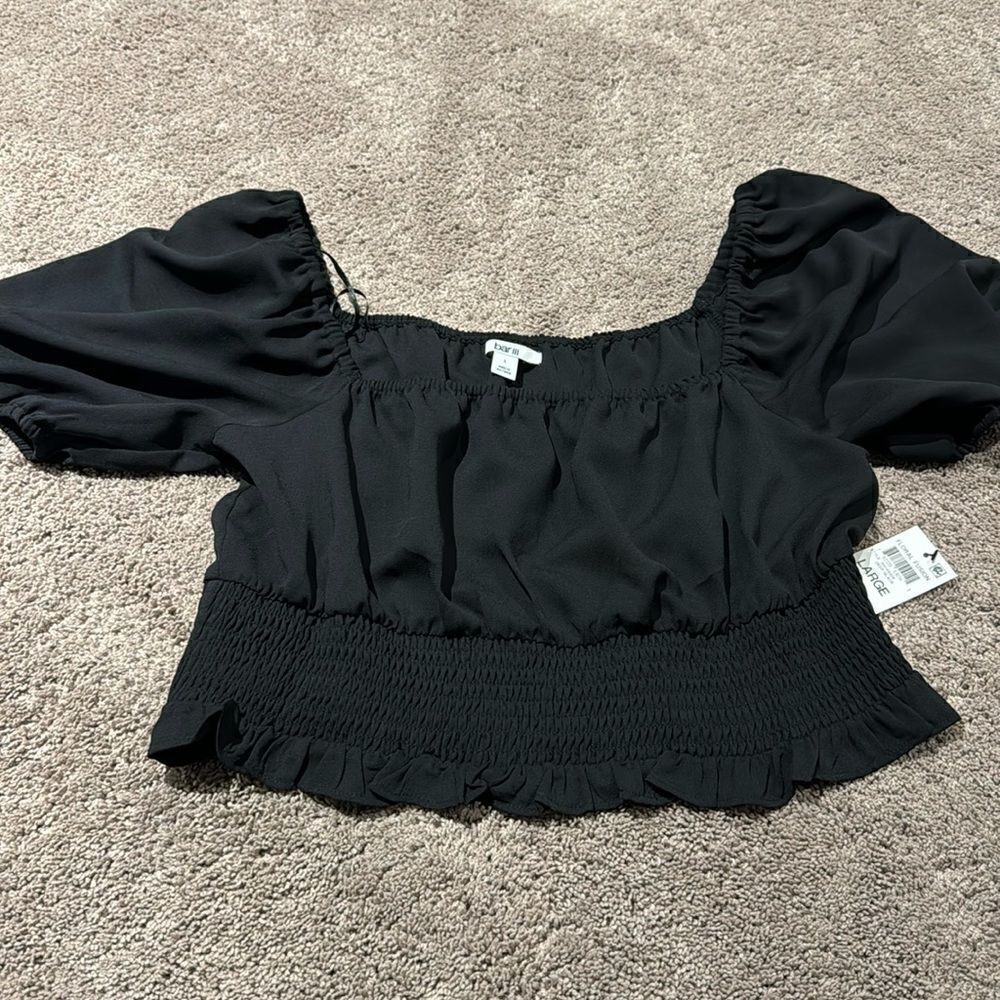 Bar 111 black crop top puff sleeves size large